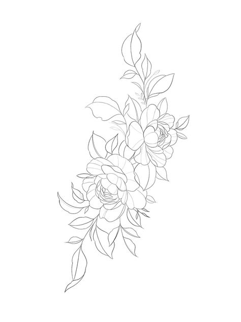 Peony Flower Tattoo Design Shoulder, Floral Sleeve Tattoo Stencil, Floral Tattoo Stencil Outline, Hip Tattoo Stencil, Peony Tattoo Drawing, Peony Tattoo Stencil, Peony Outline Tattoo, Peony Flower Outline, Magnolia Stencil