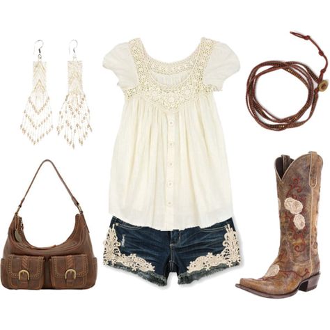 Lace by hotcowboyfan on Polyvore Estilo Cowgirl, Look Con Short, Country Attire, Cute Country Outfits, Style Steampunk, Country Girls Outfits, Rodeo Outfits, Country Wear, Country Fashion