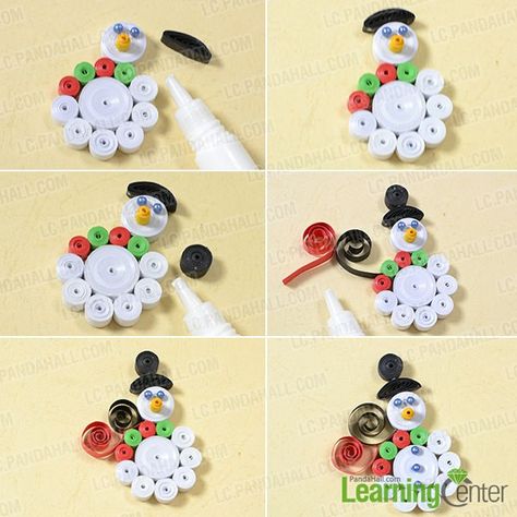 Make the final Christmas snowman design Quilling Snowman, Christmas Paper Quilling, Quilling Patterns Tutorials, Quilling Flowers Tutorial, Diy Quilling Crafts, Yarn Crafts For Kids, Christmas Quilling, Quilling Pattern, Paper Quilling For Beginners