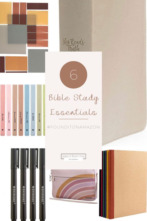 Bible, highlighters, pens, transparent sticky notes, thin notebooks, and a bible carrying cover. Amazon Bible Finds, Bible Study Essentials, Study Essentials, Amazon Store, Essential Items, My Favorites, Bible Study, Bible