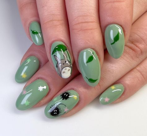 Studio Ghibli nails are always a must 🍃🌟 #handpaintednailart #luxapolish #luxaaf #luxagang #dallasnailtech #dallasnails #gelmanicure… | Instagram Studio Ghibli Nail Designs, Ghibli Studio Nails, Totoro Nails Studio Ghibli, Ghibli Nail Designs, Ghibli Inspired Nails, Studio Ghibli Nails Simple, Princess Mononoke Nails, Studio Ghibli Inspired Nails, Ponyo Nails Studio Ghibli