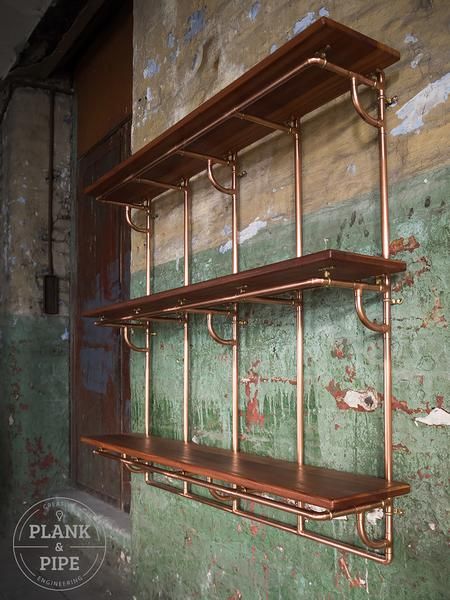 Large Copper Pipe Shelving Unit - 3 Tier Large Copper Pipe Shelves, Copper Shelf, Pipe Bookshelf, Industrial Decor Kitchen, Copper Furniture, Craft Shelves, Pipe Shelving, Deco Jungle, Industrial Design Furniture