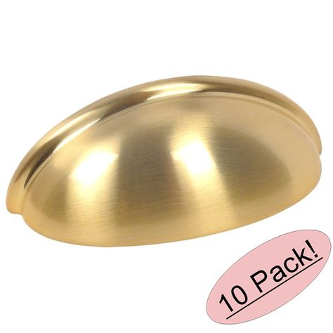 Cosmas 783BB Brushed Brass Cabinet Hardware Bin Cup Drawer Cup Pull - 3" Hole Centers - 10 Pack - - Amazon.com Brushed Brass Cabinet Hardware, Best Sliding Glass Doors, Gold Kitchen Hardware, Brushed Brass Cabinet, Cup Drawer, Dream House Kitchen, Blue And White Kitchen, Stone Construction, Brass Cup