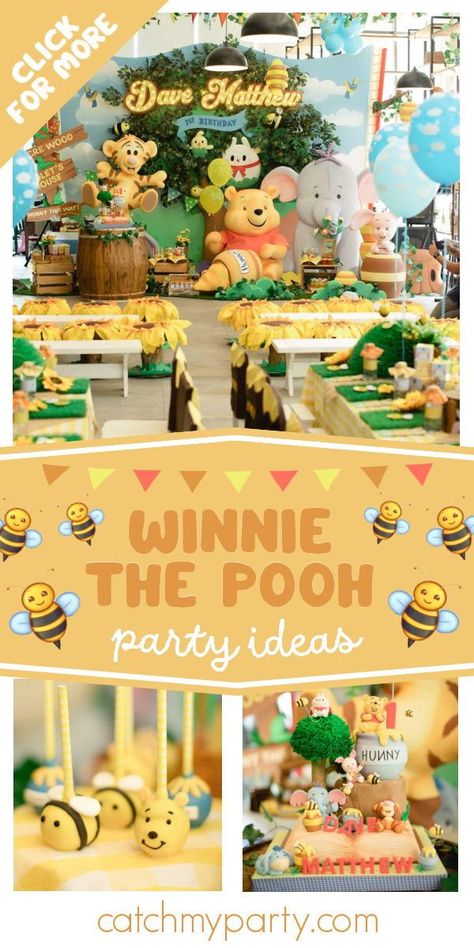 My Friends Tigger And Pooh Birthday, Winnie The Pooh Themed Birthday Party, Winnie The Pooh Birthday Party Ideas, Winnie The Pooh First Birthday Boy, Pooh Bear First Birthday, Winnie The Pooh Birthday Decorations, Winnie The Pooh Party Ideas, Winnie The Pooh Birthday Cake, Birthday Winnie The Pooh