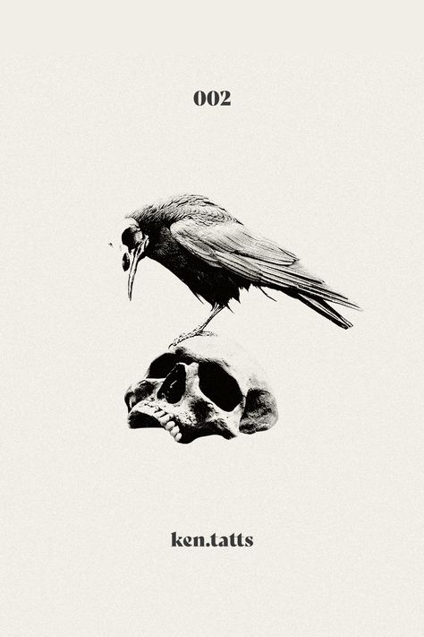 skull and raven tattoo idea Tattoo Ideas Bones, Berlin Tattoo Artist, Raven Flash Tattoo, Art History Tattoo Ideas, Skull And Raven Tattoo, Back Skull Tattoo, Gothic Art Tattoo, Flash Tattoo Blackwork, Blackwork Tattoo Design Ideas