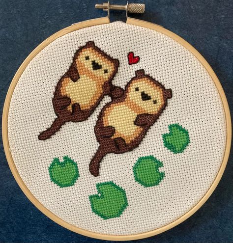 Cross Stitch Otter Pattern, Cross Stitch For Boyfriend, Otter Cross Stitch, Love Cross Stitch Pattern, My Gf, Animal Cross Stitch Patterns, Hama Beads Patterns, Cross Stitch Love, Beaded Cross Stitch