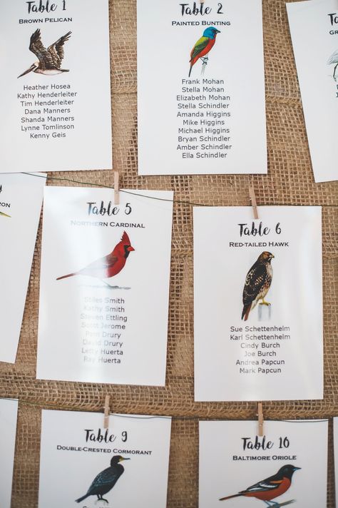 Bird Decor Wedding, Bird Wedding Table Names, Bird Table Numbers Wedding, How To Incorporate Animals Into Wedding, Bird Wedding Decor, Love Bird Wedding Theme, Table Names Wedding Ideas, Bird Theme Wedding, Table Names Wedding