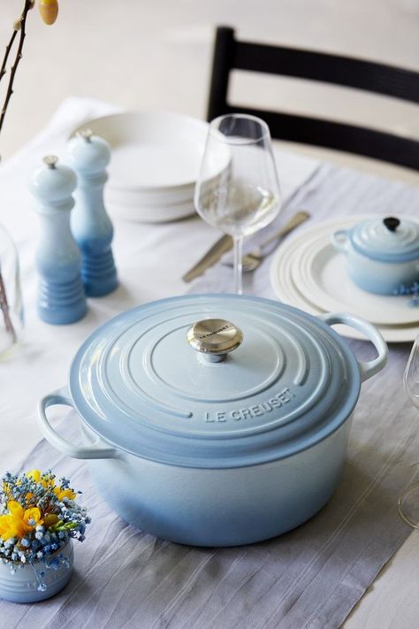 Le Creuset Blue, One Pot Cooking, Mini Casseroles, Le Creuset Cast Iron, Beautiful Home Gardens, Salt Grinder, Small Apartment Interior, Blue Cottage, Blue Bowl