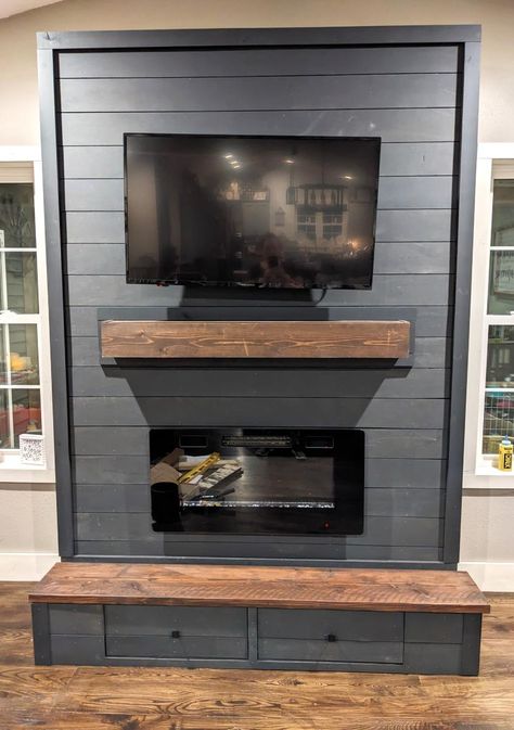 Gas Fireplace Ideas Living Rooms, Diy Fireplace Mantel, Built In Electric Fireplace, Electric Fireplace Wall, Modern Tv Wall Units, Faux Fireplace Diy, Build A Fireplace, Fireplace Tv Wall, Modern Tv Wall