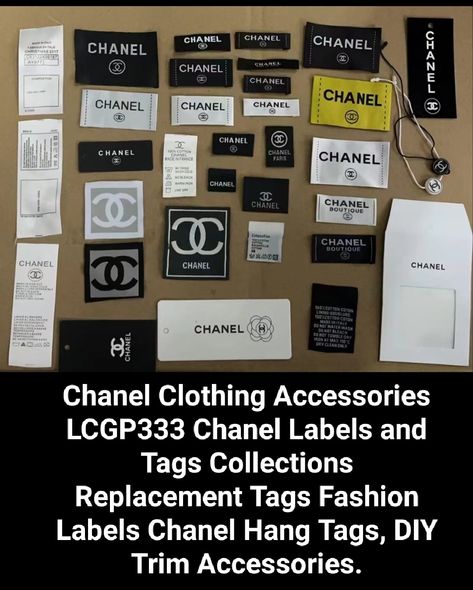 Chanel Fashion Accessories LCGP333 Chanel Labels and Tags Collections Replacement Tags Clothing Labels Chanel Hang Tags DIY Trim Accessories, etc. Chanel Packaging Design, Chanel Bag Packaging, Chanel Tag Label, Chanel Water Bottle Labels, Luxury Hang Tag Design, Diy Trim, Altered Clothes, Chanel Box, Tags Diy