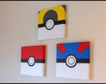 Ultra Ball, Pokemon Decor, Pokemon Room, Pokemon Painting, Pokemon Diy, Pokemon Craft, Simple Canvas Paintings, Pokemon Birthday, Cute Canvas Paintings