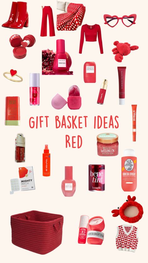 Red Gift Basket Ideas, Red Gift Basket, Cake Gift Basket, Creative Gift Baskets, Red Basket, Cool Gifts For Teens, Beer Cake, Cute Gifts For Friends, Beauty Box Subscriptions