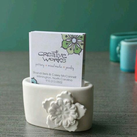 Cute business card holder Pottery Handbuilding, Play Clay, Slab Pottery, Hand Built Pottery, Ceramics Projects, Ceramics Ideas Pottery, Clay Design, Business Card Holder, Ceramic Studio