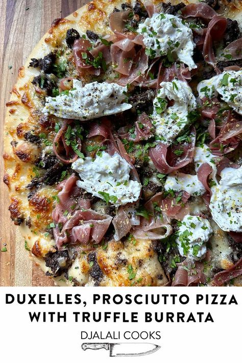 Rich and earthy, piquant with the truffle zest and bright with the lemon zest. A gorgeous-looking pizza that is just as gorgeously flavored. Truffle Burrata, Truffle Pizza, Prosciutto Pasta, Prosciutto Pizza, Truffle Pasta, Truffle Salt, Glass Onion, Dinner This Week, Delicious Donuts