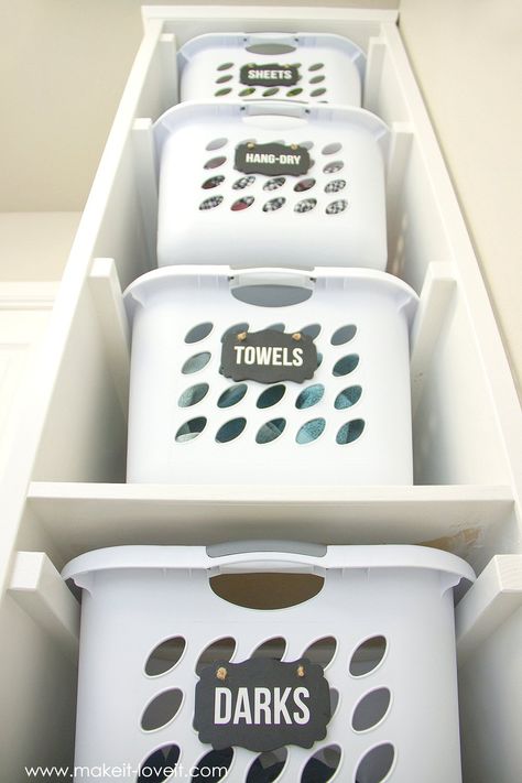 DIY Laundry Basket Organizer (...Built In) | Make It and Love It Laundry Wardrobe, Wardrobe Inside, Laundry Basket Organizer, Ikea Laundry, Diy Laundry Basket, Diy Cupboards, Laundry Room Storage Shelves, Laundry Basket Storage, Room Storage Diy