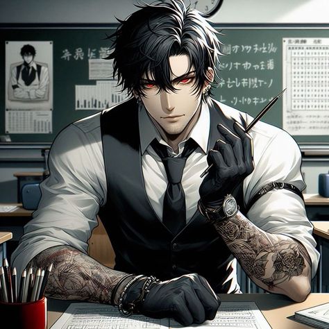 Professor Anime Guy, Mafia Boss Anime Guy, Anime Mafia Boss Male, Mafia Anime, Dnd 5, Fantasy Romance Art, Anime Gangster, Male Teacher, Anime Guy