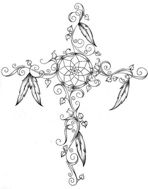 Cross, dream catcher Burn Drawing, Tattoo Arrow, Wing Tattoos On Back, Tattoo Son, Celtic Cross Tattoos, Dream Catcher Tattoo, Cross Tattoo Designs, Trendy Tattoo, Shoulder Tattoos For Women