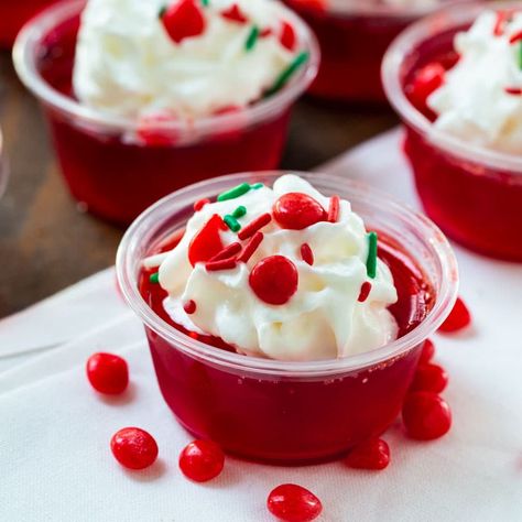 Fireball Jello Shots - Spicy Southern Kitchen Party Jello Shots, Fireball Jello Shots, Christmas Jello Shots, Fireball Recipes, Jello Shooters, Best Jello Shots, Peach Jello, Jello Dessert, Christmas Shots