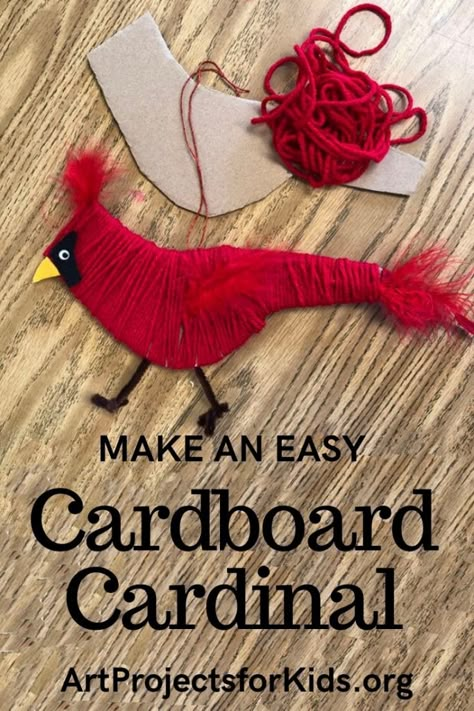 Easy Cardinal Yarn Craft · Art Projects for Kids Easy Yarn Projects, Cardboard Template, Yarn Art Projects, Adaptive Art, Yarn Crafts For Kids, Easy Yarn Crafts, Winter Art Projects, Easy Knitting Projects, Yarn Craft