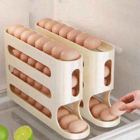 4 Layers Automatic Rolling Egg Holder Rack Fridge Egg Storage Box Container Kitchen Refrigerator Egg Dispenser Fridge Organizer - AliExpress Egg Dispenser, Telur Gulung, Organiser Cucina, Coffee Pod Holder, Fridge Organisers, Egg Tray, Úložný Box, Egg Box, Refrigerator Organization