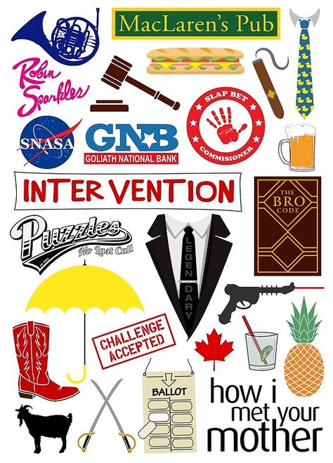 How I Met Your Mother Posters by KH-Designs | Redbubble How Met Your Mother, Yellow Umbrella, Mother Tattoos, Mother Art, How I Met Your Mother, Handprint Art, Collage Design, I Meet You, Laptop Decal