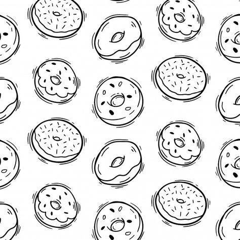 Donut Doodle, Donut Background, Donut Tattoo, Donut Drawing, Japanese Quilt Patterns, Pattern Doodle, Coffee Doodle, Donut Vector, Line Art Flowers