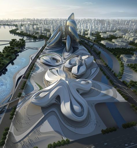 Renowned international architecture firm Zaha Hadid Architects has envisioned a remarkable set of pavilions in Changsha, China designated for celebrating Mansion Villa, Villa Exterior, House Mansion, Zaha Hadid Architecture, Zaha Hadid Design, Luxury Exterior, Modern Architecture Interior, Modern Architecture Building, Conceptual Architecture