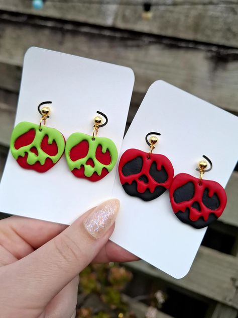 Poison Apple Earrings Polymer Clay, Handmade Earrings, Evil Queen Jewelry, Halloween Jewelry, Apple Dangle Earrings - Etsy Australia Apple Earrings, Poison Apple, Jewelry Halloween, Queen Jewelry, Poison Apples, Earrings Polymer Clay, Evil Queen, Halloween Accessories, Halloween Jewelry