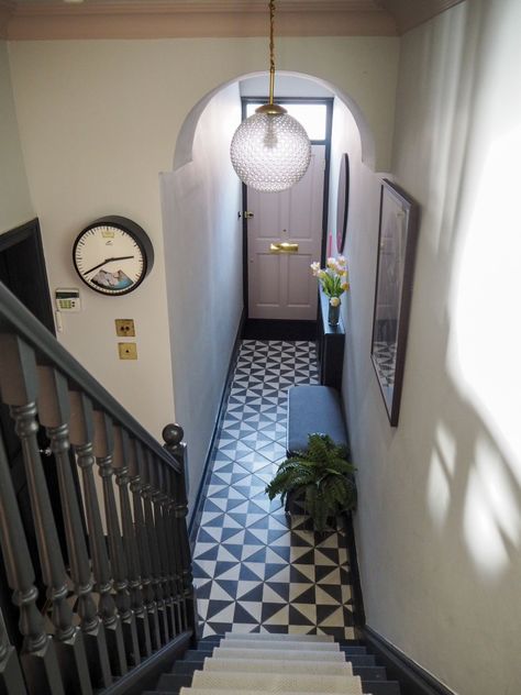 Hallway Makeover Before And After, Victorian Terrace Hallway, Terrace Hallway, Edwardian Hallway, Neutral Hallway, Hall Tiles, Victorian Hallway, Hallway Makeover, Hallway Colours