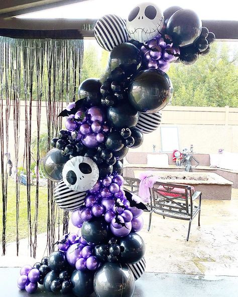 Balloons by Courtney, LLC on Instagram: “Nightmare Before Christmas 💀 #balloonsbycourtney #balloonarch #balloons #balloongarland #balloonwall #balloondecor #balloondesign…” Nightmare Before Christmas Balloon Arch, Nightmare Before Christmas Birthday Decorations, Nightmare Before Christmas Birthday Idea, Nightmare Before Christmas Party Decor, Nightmare Before Christmas Baby Shower Ideas, Wednesday Addams Party Ideas, Nightmare Before Christmas Babyshower, Prom Committee, Nightmare Before Christmas Birthday