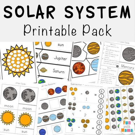 Solar System Printable Worksheets and Activities Pack - Fun with Mama Preschool Solar System, Solar System Printables, Solar System Lessons, Planets Activities, Solar System Unit, Solar System Worksheets, Solar System Activities, Space Theme Preschool, Space Activities For Kids