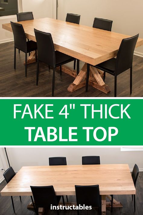 Make a sturdy table that looks like it has a 4" thick top.  #furniture #woodworking #workshop #dining Maple Table Top, Diy Wood Table Top Cover, How To Make A Table Top, Diy Modern Dining Table, Plywood Table Top, Wood Carving Tutorial, Carving For Beginners, Power Carving Tools, Carving Tutorial