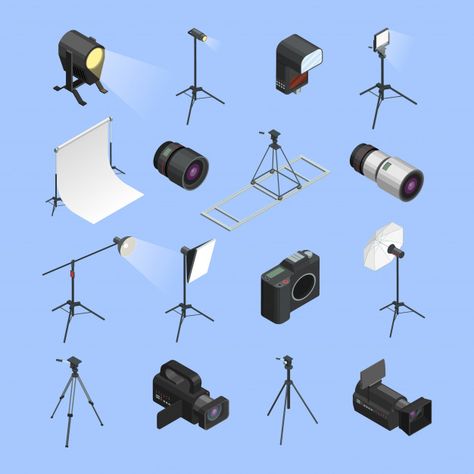 Professional photo studio equipment isom... | Free Vector #Freepik #freevector Camera Portrait, Photo Studio Equipment, Isometric Icons, Flat Design Icons, 타이포그래피 포스터 디자인, Framed Photo Collage, Camera Icon, Instant Photos, Graphic Design Tools