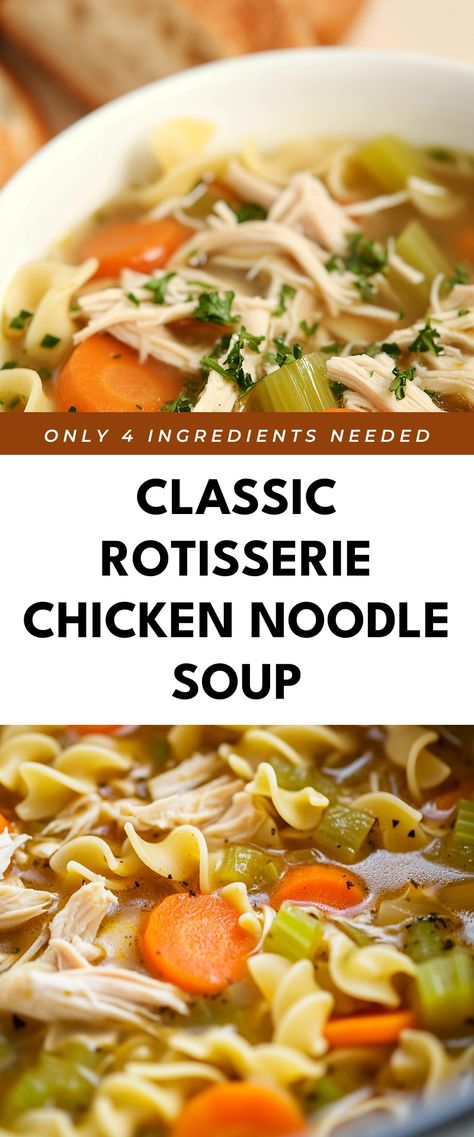 Image for Classic Rotisserie Chicken Noodle Soup Chicken Noodle Soup With Rotini Noodles, Roasted Chicken Noodle Soup, Chicken Middle Soup, Best Soups For When Sick, Chicken Noodle Soup With Rotisserie Chicken, No Chicken Noodle Soup, Chicken Noodle Soup Rotisserie Easy, Quick Chicken Noodle Soup Easy, Healthy Chicken Noodle Soup Crock Pot