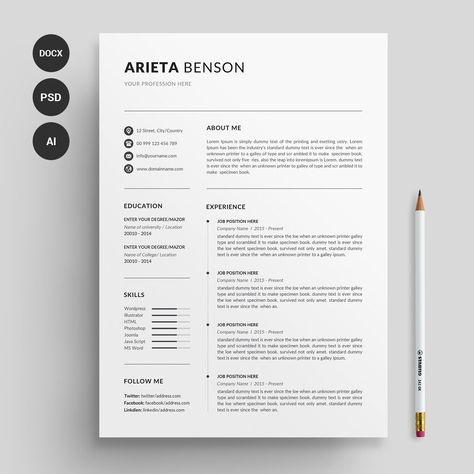 Word Resume/CV Template. Clean, Modern and Professional Resume and Letterhead design. Fully customizable easy to use and replace color & text. Give an employer a great first impression and help you land your dream job. #resume #branding #job #application #cv #portfolio #minimal #stationery #professional #work #artistic #vibrant #colorful #print #presentation #showcase #gallery #infographic Student Cv Examples, Kombinasi Font, Resume Design Inspiration, Cv Portfolio, Minimal Stationery, It Cv, Minimal Resume, Awesome Drawing, Resume Design Professional