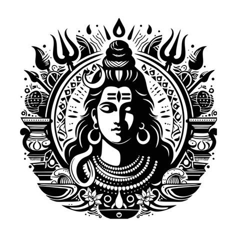 A black and white drawing of a woman wit... | Premium Vector #Freepik #vector #shiva #mahashivratri #shivaratri #hindu-symbols Adiyogi Outline, Lord Shiva Black And White, Lakshmi Art, Drawing Of A Woman, Wedding Mehendi, Hindu Symbols, Jaali Design, Bride Photos Poses, Shiva Pics