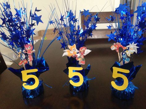 Sonic Birthday Decoration Ideas, Sonic Hedgehog Birthday Party, Sonic Birthday Decorations Party Ideas, Sonic The Hedgehog Birthday Party Centerpieces, Sonic Birthday Party Centerpiece, Sonic The Hedgehog Table Centerpiece, Sonic The Hedgehog Birthday Party Ideas Diy, Diy Sonic Centerpieces, Sonic Birthday Party Diy