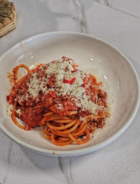 Italy Spaghetti, Amatriciana Recipe, Spaghetti All Amatriciana, Pork Cheeks, All Amatriciana, Creamy Garlic, How To Cook Shrimp, Authentic Italian, Food Culture