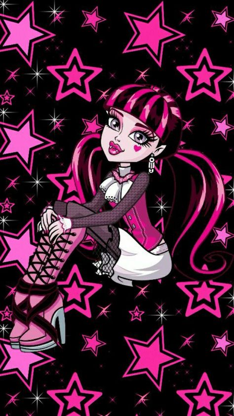 Moster High Wallpaper, Cute Monster High Wallpapers, Draculaura Lockscreen, Draculaura Wallpaper Aesthetic, Draculaura Aesthetic Wallpaper, Draculaura Black Background, Monster High Wallpaper Aesthetic, Monster High Draculaura Wallpaper, Wallpaper Backgrounds Monster High