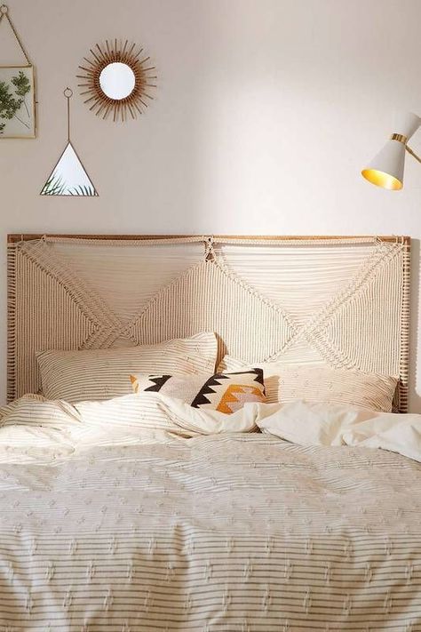 No Headboard Bed Ideas, Headboards For Queen Beds, Urban Outfitters Bedroom, Tapestry Headboard, Boho Headboard, Deco Boheme Chic, Urban Outfitters Home, Macrame Headboard, Wicker Headboard