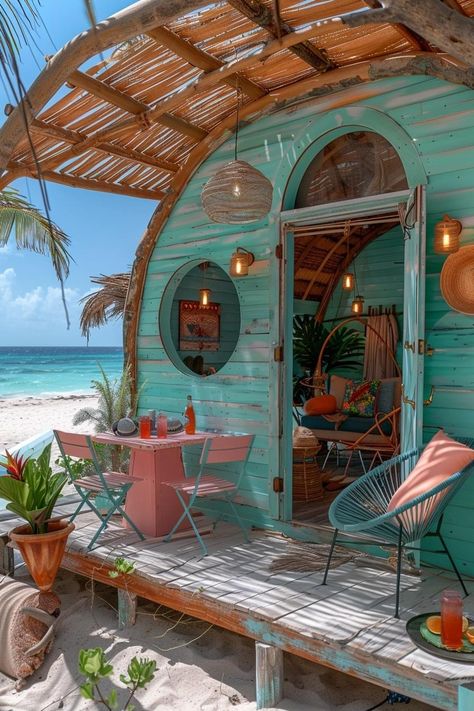 Beach Hut Interior, Camper Exterior, Caravan Home, Build A Camper Van, Beach Cabana, Dream Life House, Build A Camper, Bohemian House, Beach Huts