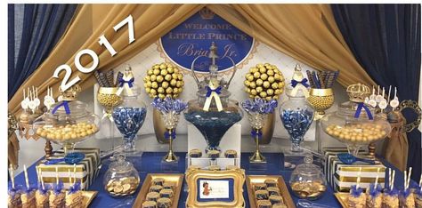 Royal Prince Baby Shower  Dessert Table and Decor Instagram@Leavittome events. Royal Prince Birthday Party, Royalty Baby Shower, Prince Baby Shower Theme, Buffet Dessert, Prince Birthday Party, Baby Shower Dessert Table, Prince Birthday, Royal Baby Showers, Sweets Table