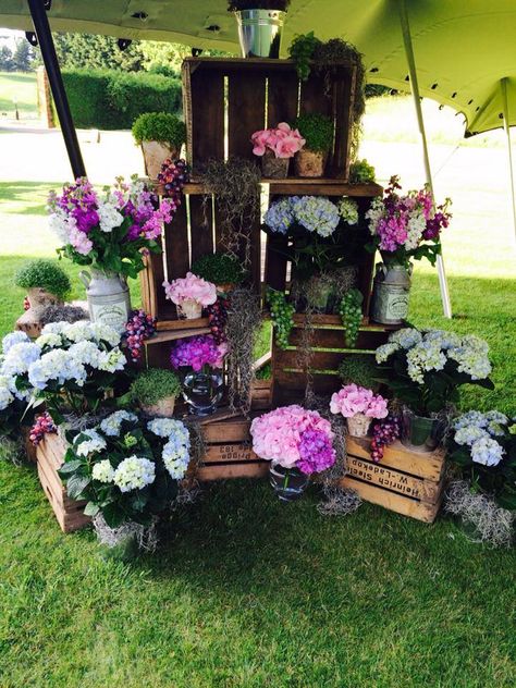 Wooden Crates Garden, Crate Display, Cut Flower Farm, Wooden Crates, Wedding Ceremony Decorations, Wooden Garden, Flowers Plants, Flower Planters, Wooden Crate