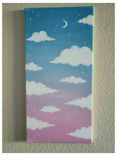 Celestial Aesthetic, Sunset Canvas Painting, Cloud Pink, Small Canvas Paintings, Simple Canvas Paintings, Canvas Painting Tutorials, Cute Canvas Paintings, Easy Canvas Art, Canvas Drawings