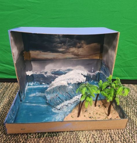 Tsunami Diorama, Diaroma Ideas Projects, Tsunami Project, Diaroma Ideas, Diorama Kids, Bed Designs With Storage, Uñas Ideas, Tidal Wave, Science Fair Projects