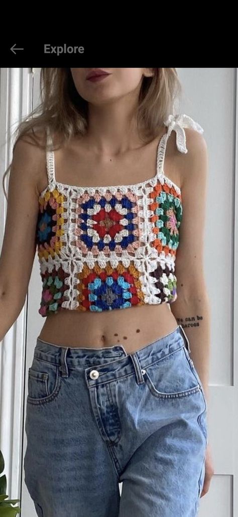 Crochet Tank Top Granny Square, Granny Square Tank Top Pattern, Granny Square Summer Top, Granny Square Tank Top, Granny Square Tank, Granny Square Crochet Top, Crochet Granny Square Top, Crocheted Tops, Granny Square Top