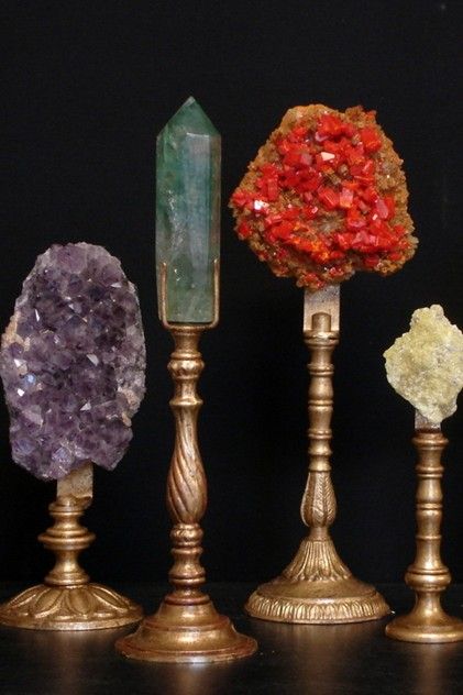 Group of four different minerals on custom stands Stall Display, Group Of Four, Happy Buddha, Market Stall, Cabinet Of Curiosities, Witchy Decor, Rock Collection, Be Real, Crystal Decor