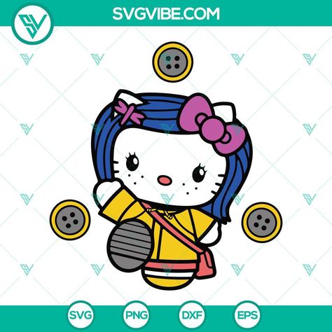 Hello Kitty Coraline, Coraline Hello Kitty, Coraline Silhouette, Coraline Svg Free, Coraline Svg, Cat From Coraline Drawing, Logo Cartoon, Other Mother Coraline, Coraline Drawing