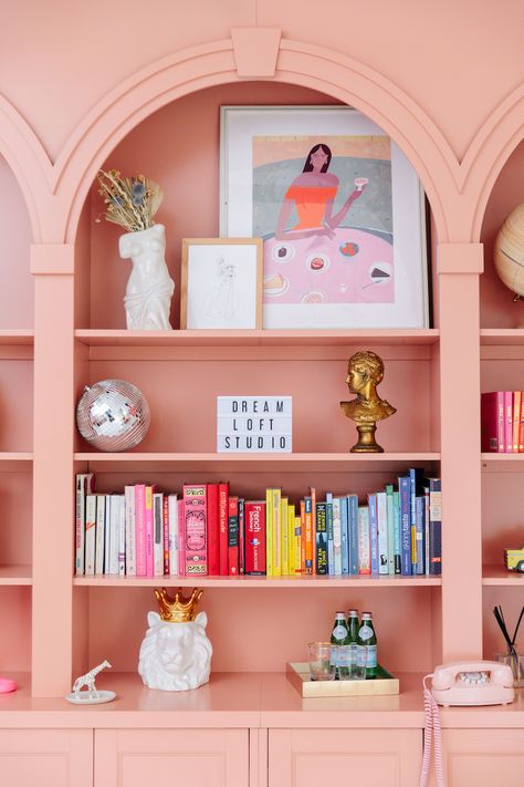 It's All Elegant, Colorful and Feminine in RachMartino's Brooklyn Loft - Rach Martino Dream Loft Studios, Colorful Loft, Wall Library, Loft Renovation, Brooklyn Loft, Pink Palace, Loft Studio, Pink House, Room Style