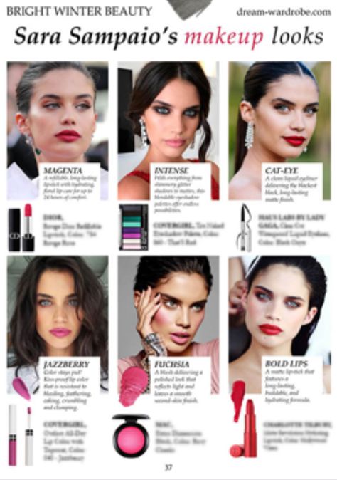 Makeup For Bright Winter, Bright Winter Makeup Looks, Bright Winter Makeup, Colour Analysis, Bright Winter, Sara Sampaio, Winter Makeup, Deep Winter, Bold Lips